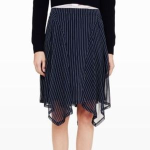 Club Monaco Elycia silk skirt, dark blue/white stripes. Nwt